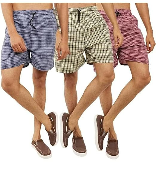TA  Men's Checkered Boxer Shorts, Multicolour, Drawstring Waist, Pack of 3