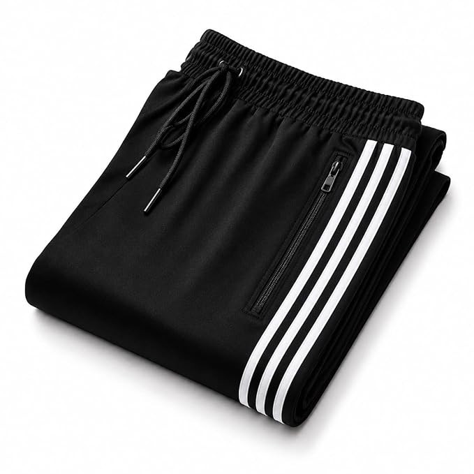TA  Men's Regular Fit Track Pants | Polyester Sports Lower for Gym, Running & Workout | Lightweight Breathable Joggers with Zipper Pockets & Iconic 3-Stripes