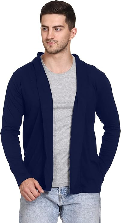 TA Men Jacket Style Full Sleeve Open Front Black Cotton Shrug