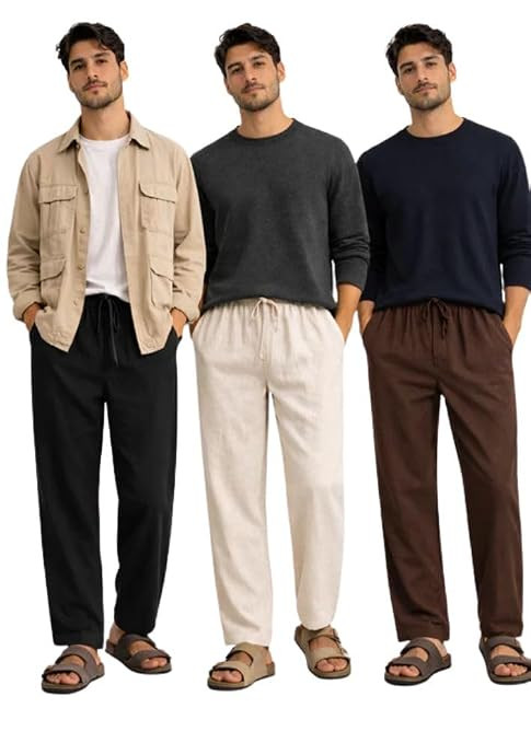 TA Black-Brown & Beige Cotton Pyjama Pants Combo for Men | Soft Breathable Cotton Lounge Trousers | Elastic Waist Comfortable Nightwear & Sleepwear Bottom Wear | Casual Wear (Pack of 3)