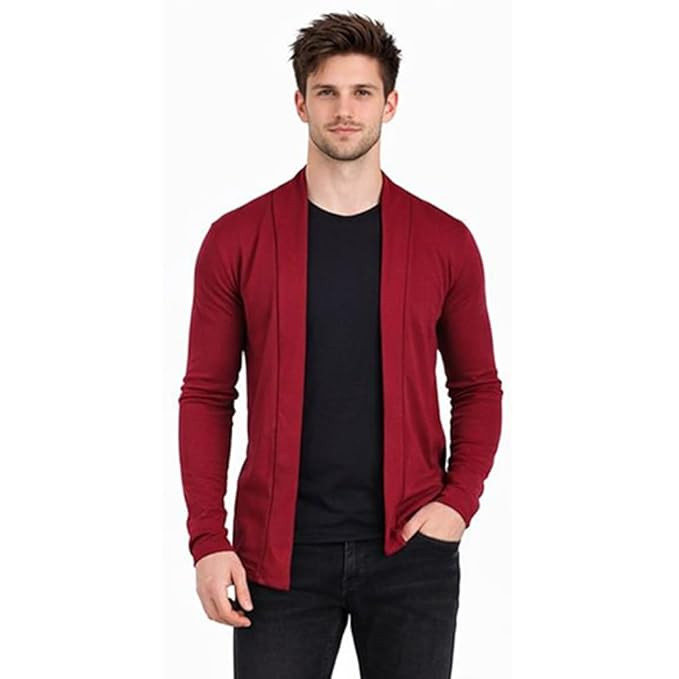 TA Men Solid Open Front Cardigan Shrug | Full Sleeve Casual Slim Fit Winter Wear for Daily & Office Use