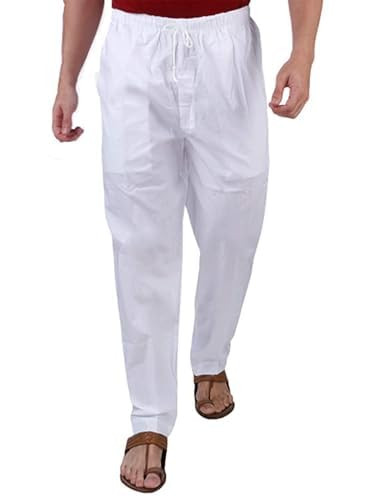 TA Pajama Fashion Mens' White Cotton Pajama with 2 Side Pockets Night Wear (Small)