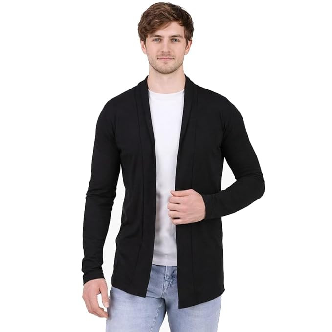 TA Men Solid Open Front Cardigan Shrug | Full Sleeve Casual Slim Fit Winter Wear for Daily & Office Use