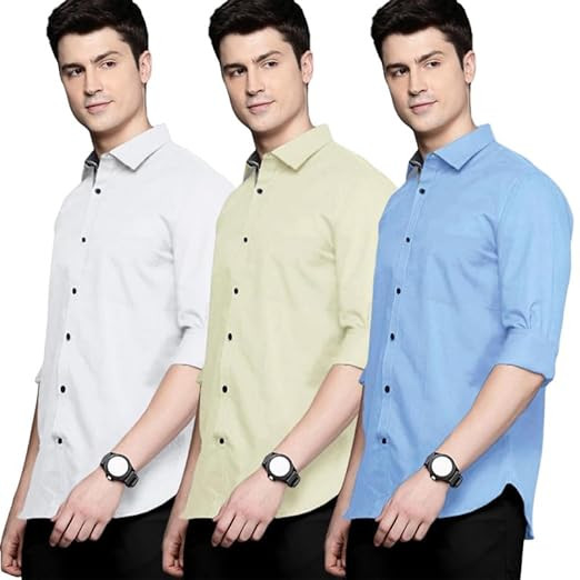 TA  Men's Solid Shirt | Soft Cotton Blend | Casual Shirt | Plain | Full Sleeve - Regular Fit (Combo | Available in Plus Size and Combo Pack of 3)