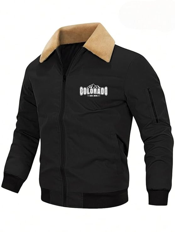 TA  Men’s Colorado Fleece-Lined Bomber Jacket || Winter Warm Stylish Casual Coat with Soft Collar & Zipper Closure