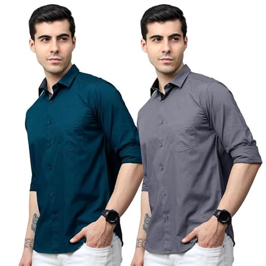 TA Cotton Shirt for Men ll Front Pocket Shirt ll Stylish Long Sleeve Shirt ll Soild Regular Fit (Pack of 2)