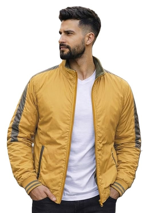 TA   Men’s Stylish Reversible Bomber Jacket || Mustard & Olive Jacket For Men || Lightweight Nylon Winter Jacket with Ribbed Cuffs || Casual & Smart Winter Wear || Double Sided Winter Jackets.