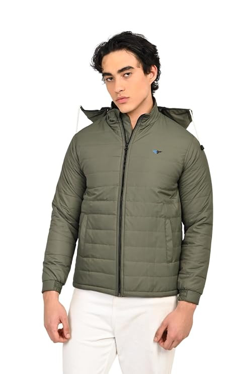 TA  Men’s Hooded Puffer Jacket | Lightweight Warm Quilted Winter Jacket with Detachable Hood | Windproof & Water-Resistant Full Zip Outerwear