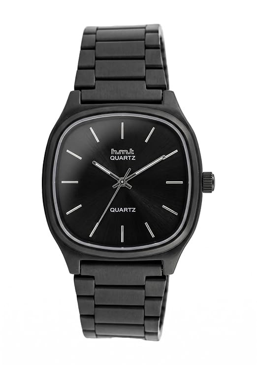 TA HMTTT Quartz Men's All-Black Minimalist Analog Watch with Matte Metal Strap & Dark Sunburst Dial.
