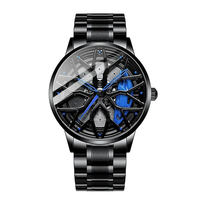 TA Fashion Branded Men's Sport Quartz Watch Car Wheel Multicolour Dial Wheel Dial 360 Rotating Casual Fashion Stainless Steel Alloy Mens &Boy's Luxury Metal Gift Creative Watch.