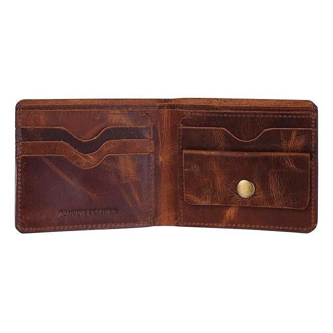 TA Men Leather ZTH Wallet for Man, Brown, Bi-Fold, 4 Card Slot, Coin Pocket, Handcrafted