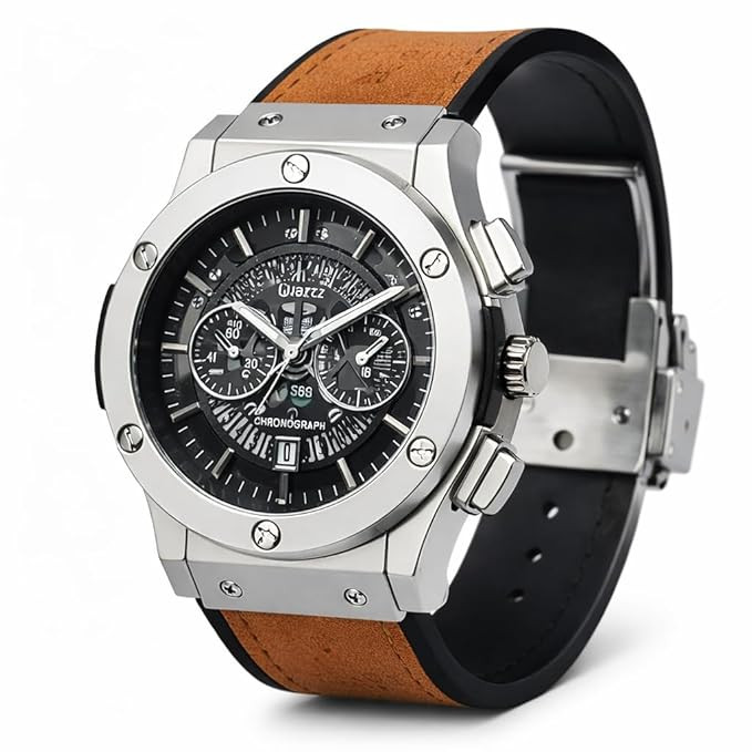 TA Big Bang Skeleton Dial Luxury Chronograph Watch for Men, Premium Analog Wrist Watch with Mechanical Style Dial, Stainless Steel Mens Watch, Sports-Inspired Classic Luxury Watch for Men with Quartz Movement