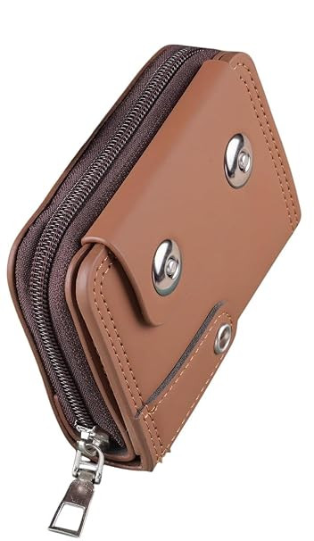 TA Leather Card Holder Wallet for Men | RFID Blocking Wallet | 8 Card Slots | Zip Around Compact Slim Wallet | Premium Leather Card Case for Men (Brown)