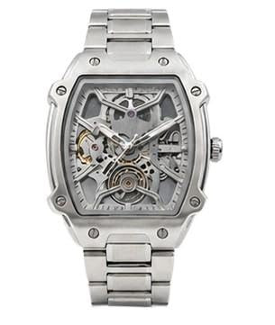 TA Men's Watch with Stainless Steel Bracelet, Silver | Tonneau Case, Mechanical Movement, Exposed Gear Train, Screw-Down Bezel, Men's Timepiece.