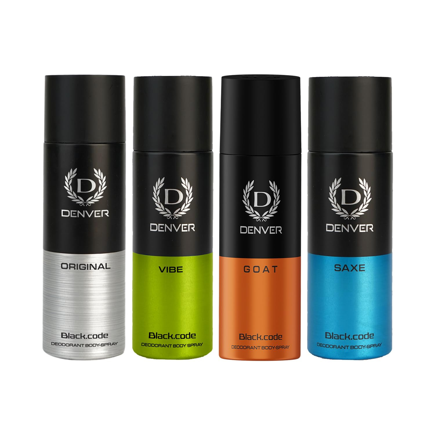 DENVER Black Code, Goat, Saxe & Vibe Deodorant For Men- 150ML Each, Pack of 4| Long Lasting Deodorant Body Spray