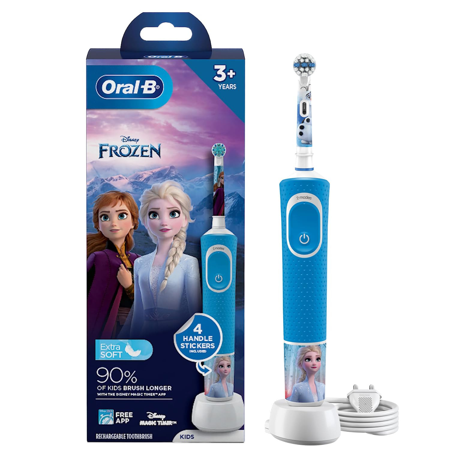 Oral B ORIGINAL Kids Rechargeable Electric Toothbrush Soft Replacement Brush Heads [10X POWERFUL THAN COMPATIBLE PRODUCTS], Frozen Characters, 2 Refills, Deep clean between teeth