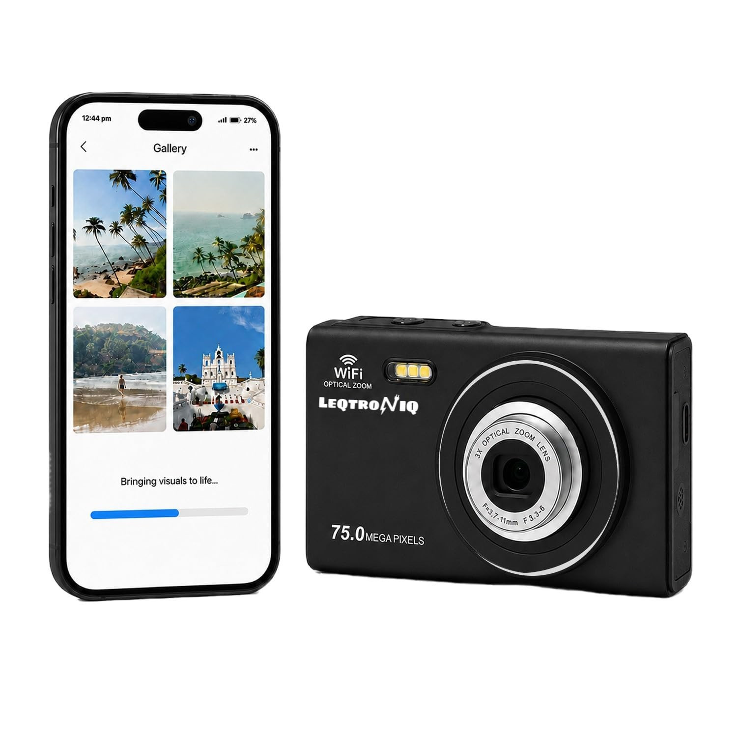 LEQTRONIQ Atlas 4K Digital Camera for Photography & Vlogging | 75MP Autofocus Camera with 5X Zoom, WiFi Sharing, Compact Point and Shoot Travel Camera for Beginners | 32GB Card & 2 Batteries