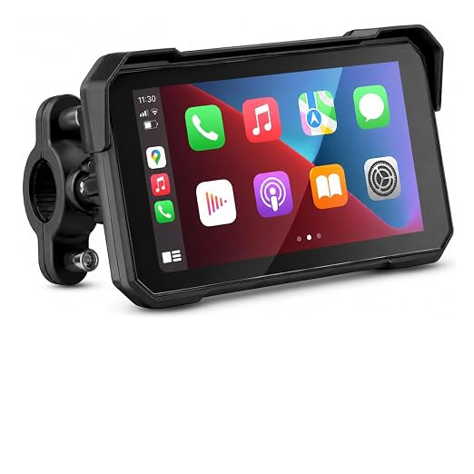 Carlizem 5 Inch Motorcycle GPS Navigation Screen with Wireless Apple CarPlay & Android Auto, Waterproof IPS HD Display for Motorcycles, ATVs & UTVs
