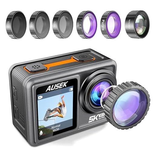 5K Action Camera with Interchangeable 6 Lens Filters, EIS Stabilisation Antishake, 40M Waterproof, WiFi Support, HD Out, 170 Degree WDR, Dual Screen.