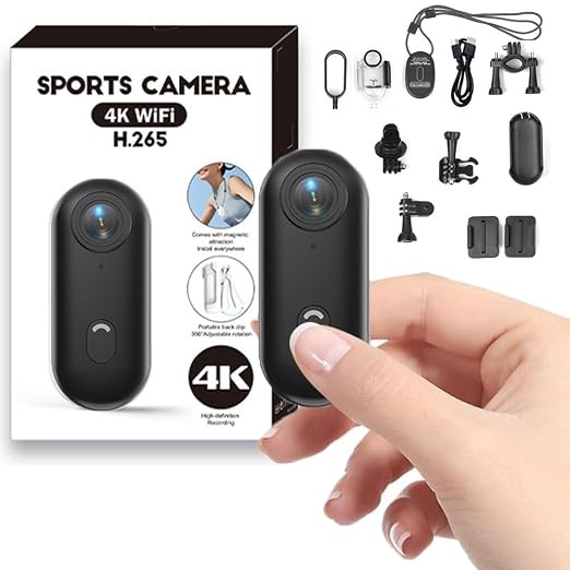 4K Mini Thumb Action Camera, Portable Vlogging, Waterproof Wearable Body 4K with 360° Rotation Clip, Magnetic Hands-Free POV Camcorder for Cycling, Motorcycle, Pet Walking, Vlogging.