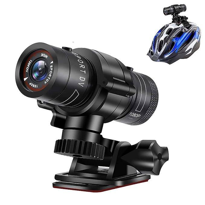 Motorcycle Helmet Camera 1080P, 120 Wide Angle Sports Action Camera Built in Microphone with Bracket and Helmet Strap.