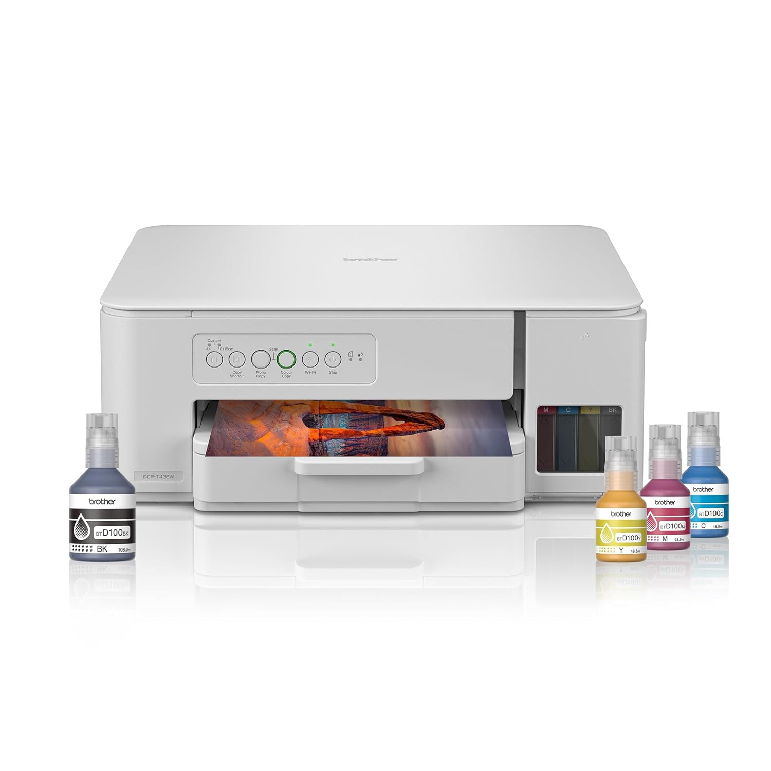 Brother DCP-T436W (New Launch) WiFi Multifunction Print Scan Copy Ink Tank Color Printer Best for Home, 27/11 PPM BK/CL, Print Upto 7.5 K Pages in Black & 5 K in Color Each for(CMY),Free Installation