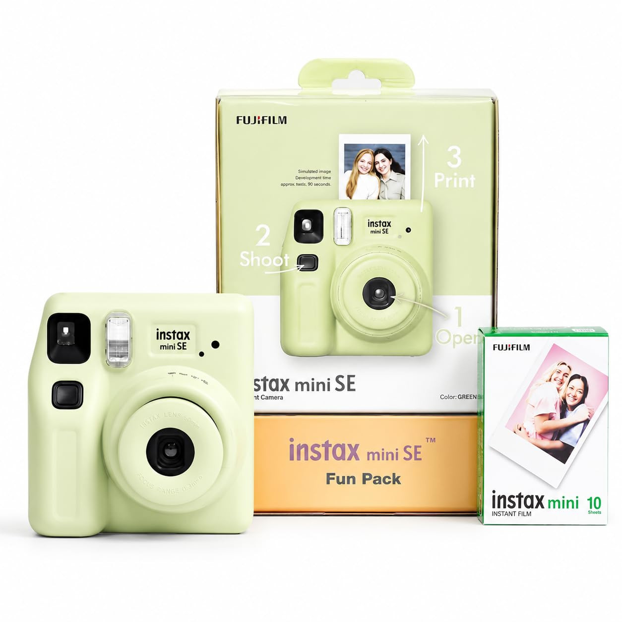 Mini SE Fun Pack Instant Camera with Instant Film, Mini Photo Printer Camera (Green)