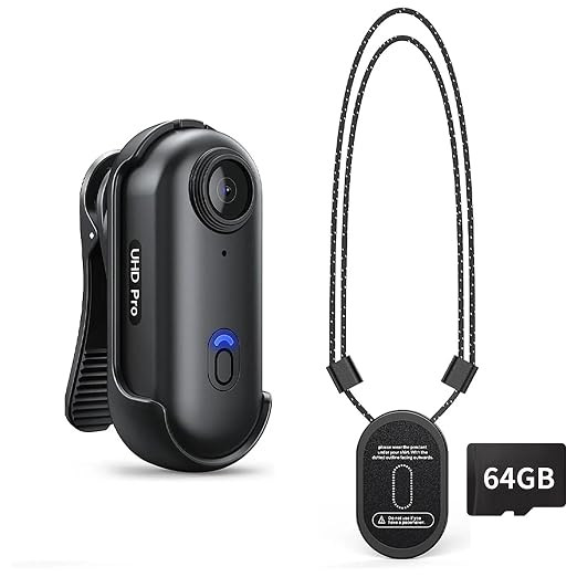 4K Mini Action Camera, Included 64GB, Wearable Camera with 360°Rotatable Clip & Magnetic Clip, 120 Minutes for Recording, for Lecture, Traveling, Pet Walking and Outdoors Activities JS-10B.