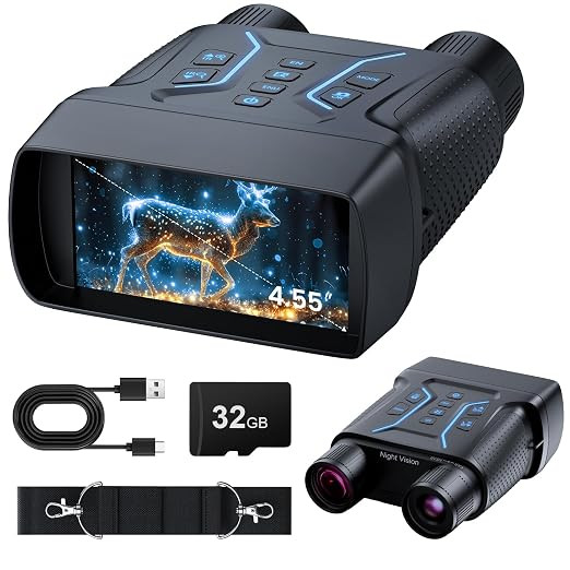 Upgraded Night Vision Goggles, 4k Night Vision Binoculars, 4.55" Large Display, 1312 FT Full Dark, 32GB, 8X Digital Zoom, 36MP 7-L IR Night Vision for Camping, Bird Watching, Hunting, Gifts for Dad