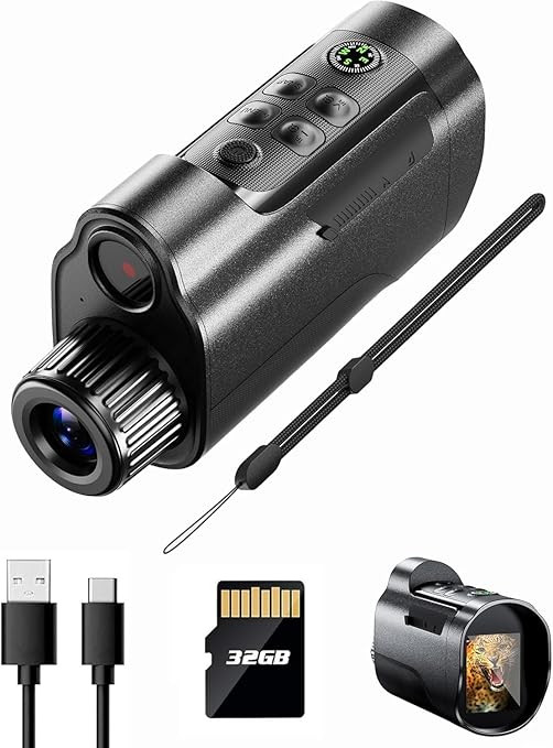 atdaraz Night Time Clear Vision Monocular, 2624FT-10X Digital Zoom, 2'' HD Screen Infrared Binoculars with Compass 32GB TF Card Support for Photos and Videos, Perfect for Adults Outdoor Camping