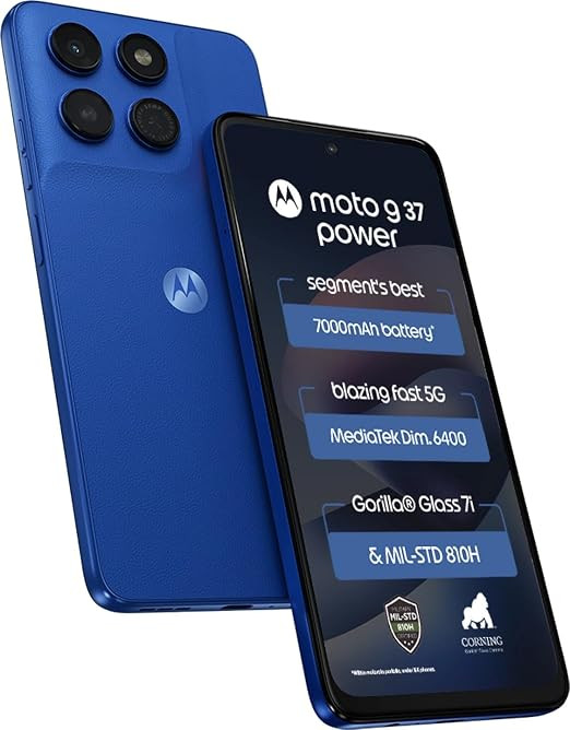 Motorola g37 Power (Pantone Impenetrable, 4GB RAM, 64GB Storage) | MediaTek Dimensity 6400 Octa-Core Processor | 50MP AI Rear Camera | 8MP Front Camera | 6.66-inch HD+ 120Hz Display | 7000mAh Battery.