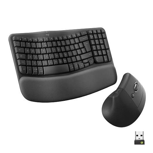 Logitech Wave Keys & Lift Vertical Mouse - Ergonomic Wireless Keyboard and Mouse Combo - with Cushioned Palm Rest, Easy-Switch, Bluetooth, for Multi-OS, Windows/Mac - Graphite.