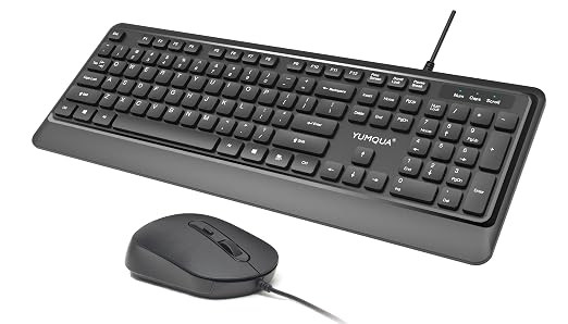 Wired Keyboard and Mouse Combo, YUMQUA Corded USB Computer Keyboard and Mouse Combo for Windows Laptop PC Desktop Notebook, Black.