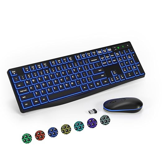 2.4G Wireless Keyboard Mouse Combo, Full-Sized for Computer- RGB Rainbow