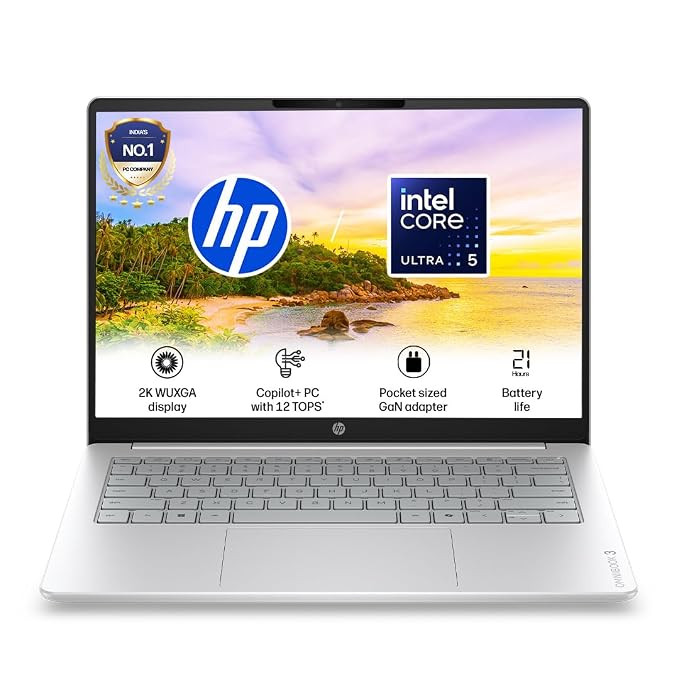 HP OmniBook 3 Smartchoice● Intel Core Ultra 5 225U● 12 Tops● 16GB DDR5(Upgradeable) ● 512GB SSD● 2K OLED●14''/35.6cm● 300nits● Win11● Office24● Silver● 1.4kg● ht0051TU● Mini GaN Charger● AI Laptop.