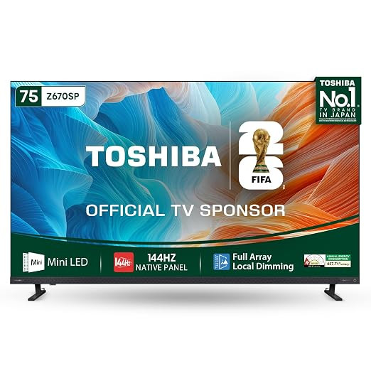 Toshiba 75 Inch Full Array Local Dimming | QLED MiniLED Smart TV | 144 Hz Native Panel | (75Z670SP) | REGZA Engine ZRi, VIDAA OS | Front Firing Speaker with REGZA Power Audio+