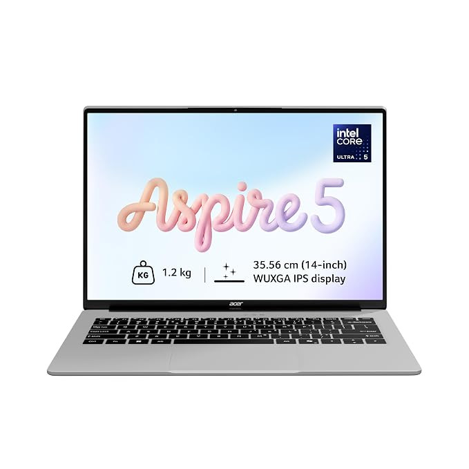 Acer Aspire 5 AI PC,Intel Core Ultra 5 226V, 16 GB LPDDR5X RAM/512 GB SSD, 14" FHD IPS Display, Win 11Home,Office 2024 + M365 Basic,Pure Silver, 1.2 Kg, A514-55, Backlit Keyboard, Thin & Light Laptop.