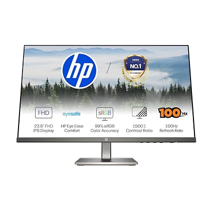 HP 524da 23.8" (60.5cm) FHD Monitor, IPS Panel, 300 nits, Eye Safe Certified, 100hz Refresh Rate, 5ms Response time, Ergonomic Design, Black, 3 Years Warranty (B11W5AT)