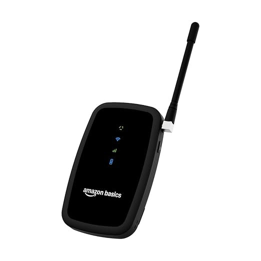 Amazon Basics 4G LTE Wireless Dongle with Antenna, 3800 mAh Rechargeable Battery, All Network SIM Support, Up to 150 Mbps 2.4 GHz Wi-Fi for up to 8 Devices, SD Card Slot, Type-C Charging (Black).