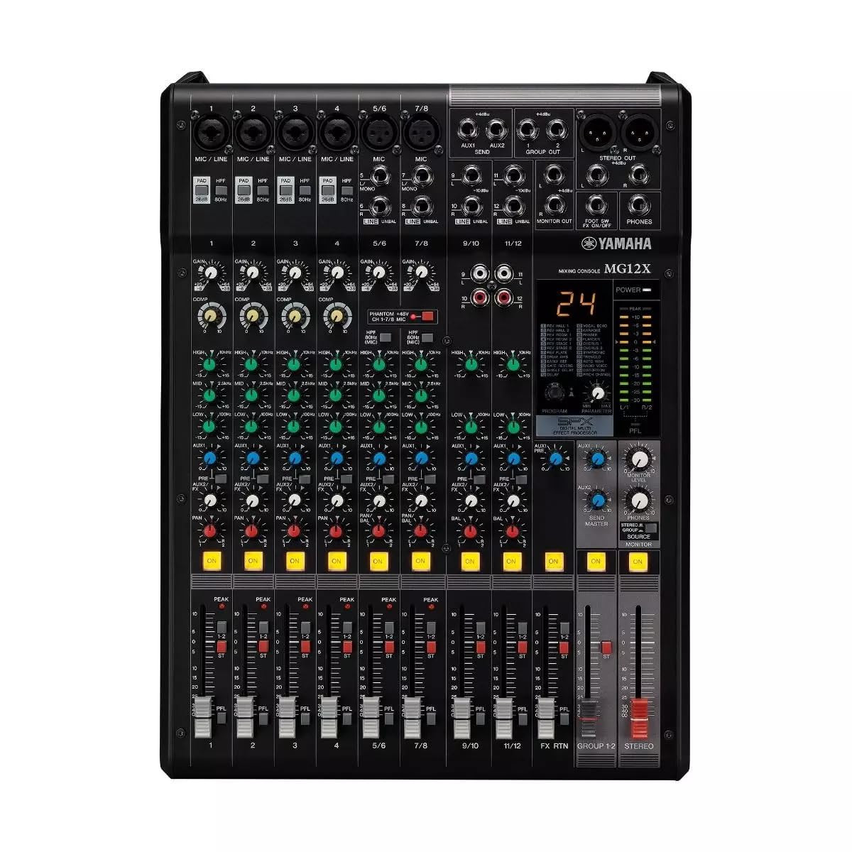 YAMAHA MG12X (6 XLR + 3 Stereo + Echo Effects Without USB) Analog Mixing Console,12-Channel Stereo Mixer With D-Pre Preamps, 24 Effect Programs, And 1-Knob Compressor, Black