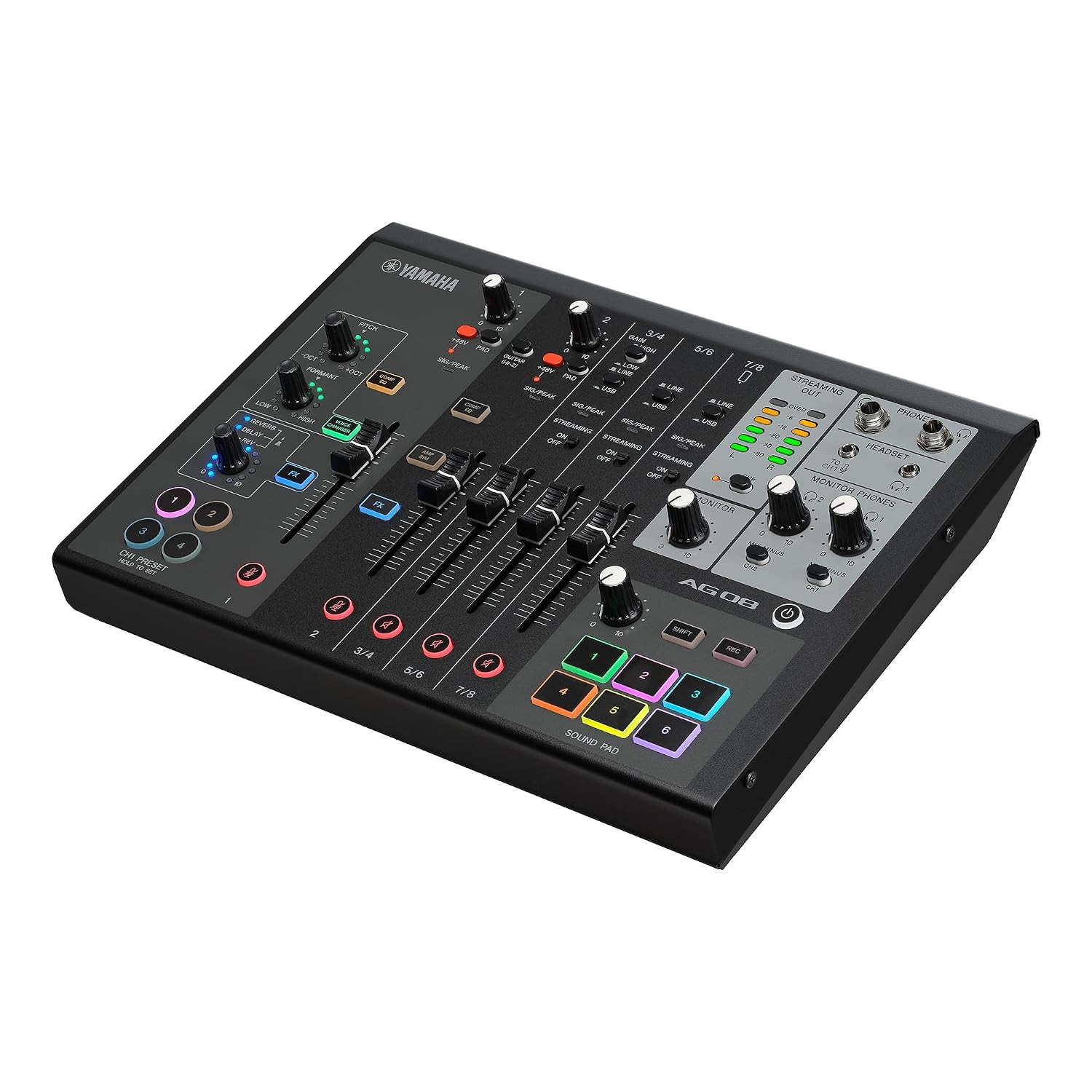 Yamaha AG08 Black 8-Channel USB-C Audio Interface and Live Streaming Mixer