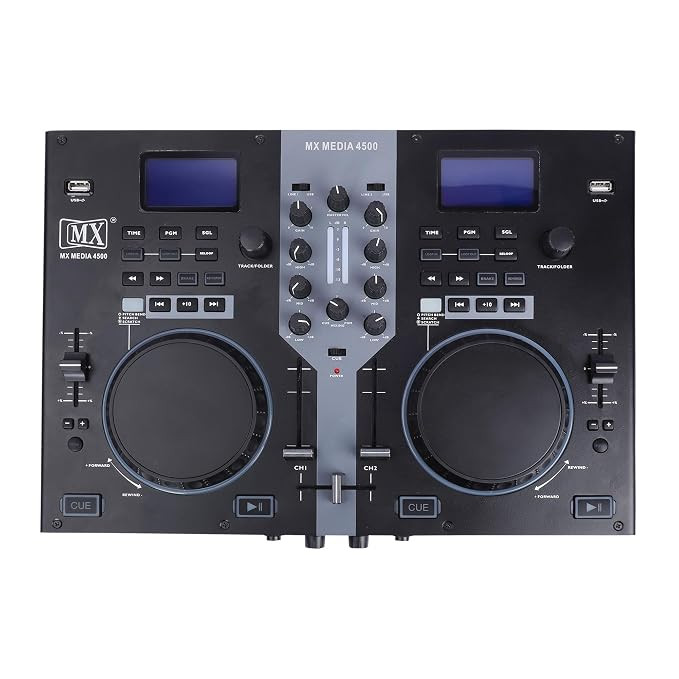 MX 2-Channel DJ Controller with Built-in Audio Interface – Dual USB, Jog Wheels & Flash Drive Support for DJing, Music Production, Live Performance | PC & Laptop Compatible