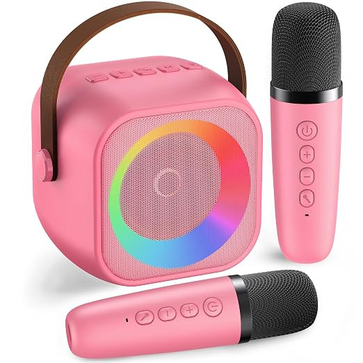 Mini Karaoke Machine with 2 Wireless Microphones for Kids Adults,Portable Bluetooth Karaoke Speaker with Party Lights,Christmas Birthday Gifts for Girls Ages 4, 5, 6,7, 8, 9, 10,12+ Family Home Party