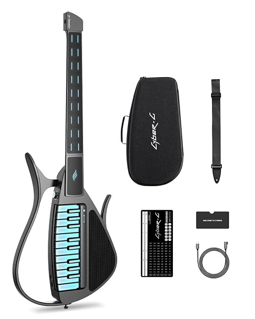 Enya CYBER-G Stringless Smart Guitar, Foldable Travel Backing Guitar, Built-in Drum Machine & Baseline, 20 Musical Instrument Sounds for One-Man Bands, Interactive Chord Sheets with App for Adults .