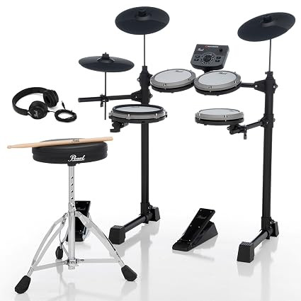 Pearl ERS1000 eRoadshow Electronic Drum Set, Complete Kit with Four Quiet Mesh Pads, Two Pedal Controllers, Cymbal Pads, Throne, Drum Rack, Headphones, and Sticks