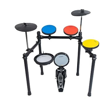 Silent Practice Drum Kit with Mesh Snare Head & Reinforced Edge Pads for Beginners & Home Practice – Pro | 4 Color-Coded Mute Pads, Muted Hi-Hat & Cymbal | Includes Kickpad, Pedal & Drum Rack