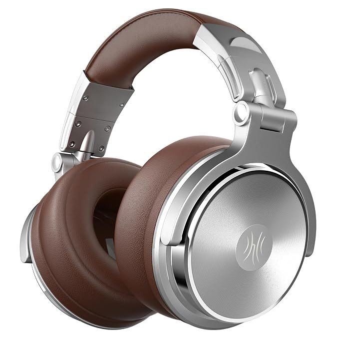 OneOdio Over Ear DJ Headphone Wired Stereo Sound Hi-res Studio Headset for Music Production with 50 mm Driver, Protein Earmuffs for Recording Monitoring Podcast PC TV with Mic, Silver(Pro-30)