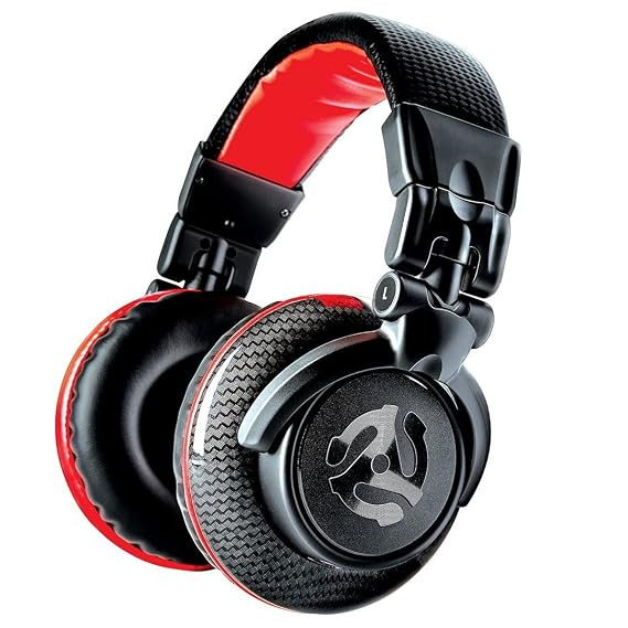 Numark Red Wave Carbon | Wired Professional DJ Headphones Over Earwith Swivel Design, Detachable Headphone Cable, 1/8- Inch Adapter and Case Included