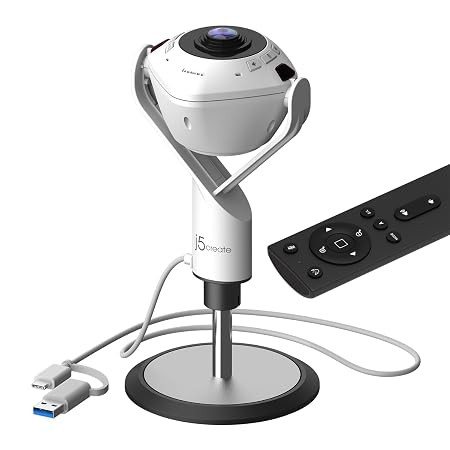 j5create 360° AI Conference Camera with Speakerphone & Microphone, Full HD 1080p Webcam, Auto Framing, Speaker Tracking, Echo Cancellation, Remote Control for Zoom, Microsoft Teams & Google Meet