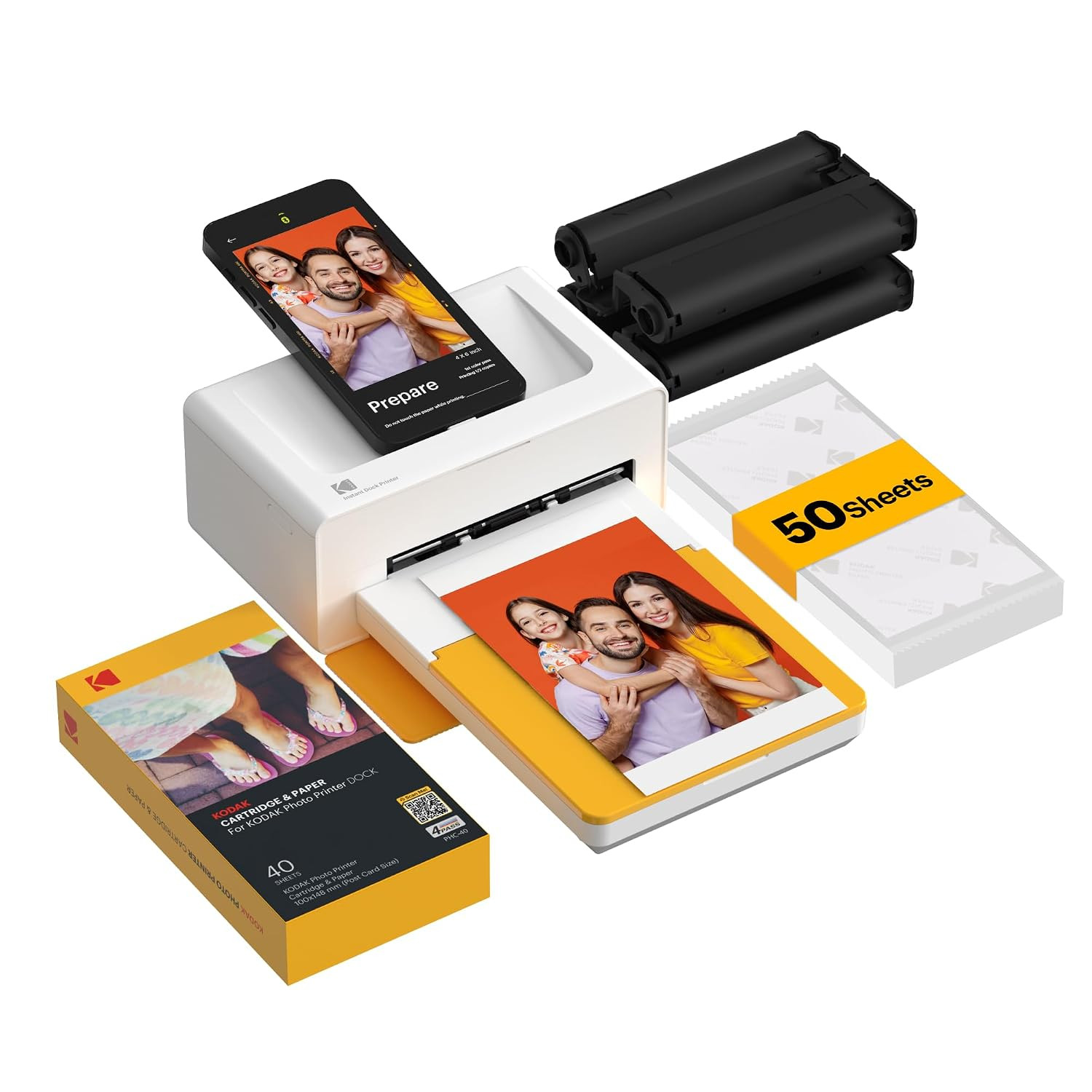 KODAK Dock Plus 4x6 Photo Printer, Smartphone Docking, 4PASS, 50 Sheets Bluetooth, iPhone & Android Smartphone Compatible, Charge While Printing, Water, Fingerprint and Fade Resistant